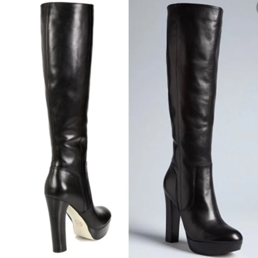 MICHAEL KORS Black Leather Tall Boots Women Size 9 - Picture 2 of 16